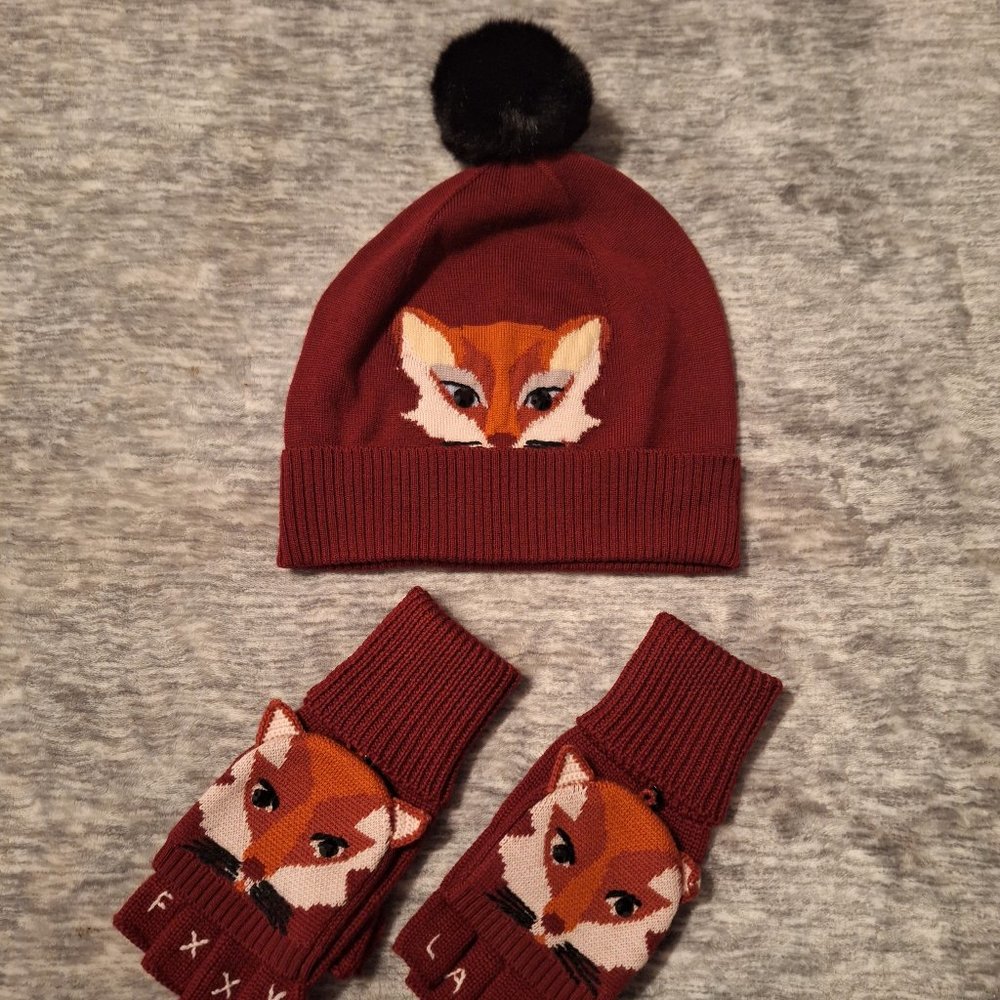 NWOT - Kate Spade - Blaze a trail- Fox hat & fox glove set - wool - one size